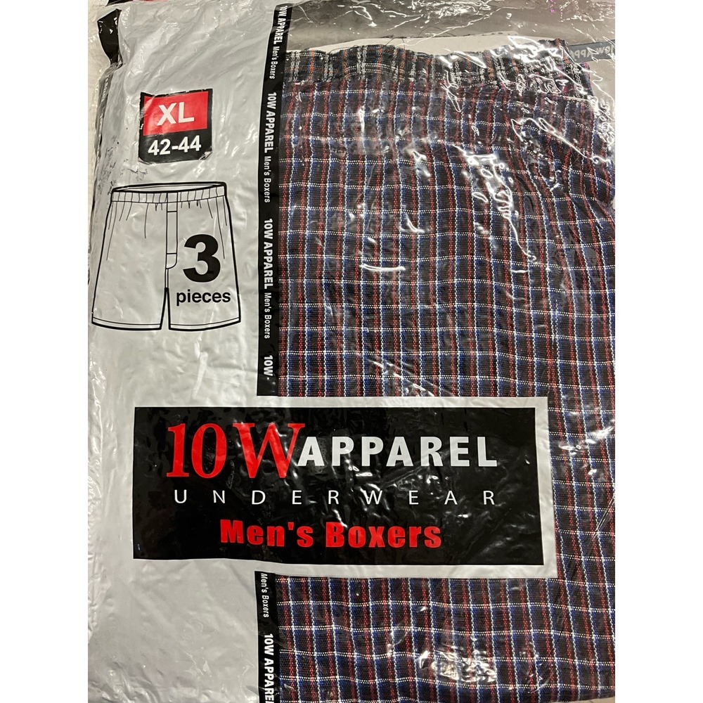 Men's NEW IN PACKAE  10W Apparel Underwear 3 Pack Plaid Boxers XL 42-44